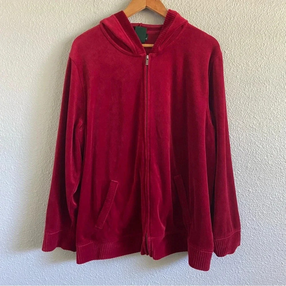 Lauren Ralph Lauren Red Full Zip Velour Sweater Size 2X - Picture 1 of 5